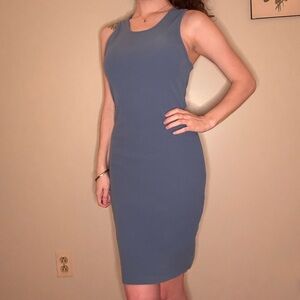 Pink Lily Blue Sleeveless Ribbed Midi Dress